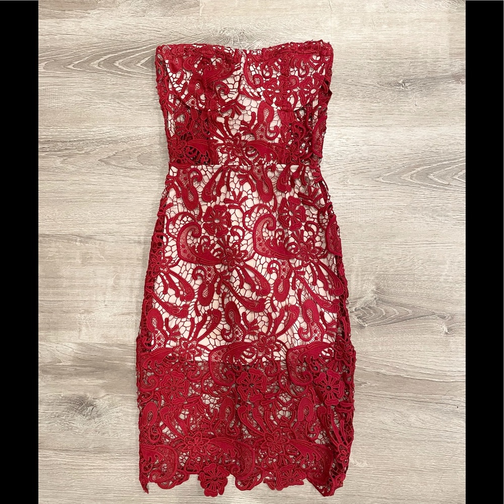 Olivaceous Strapless Lace Dress